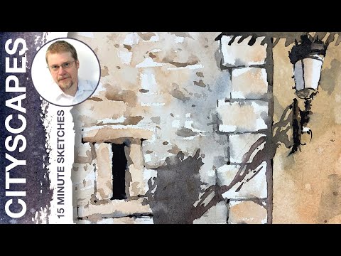 #111 Lantern on the Wall, or Cityscape Without Perspective (Watercolor Cityscape Tutorial)