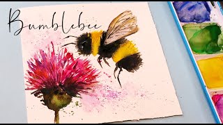 Bumble bee Painting/ Watercolor Painting Demo/ Loose Watercolor flowers/Bee Balm