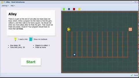 Karel the Robot in NCLab, Version 0.9 - Alley (Yellow Belt 3 - Conditions)