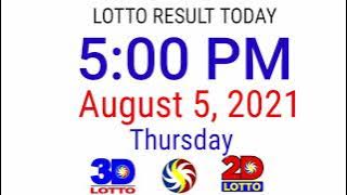 LOTTO RESULT TODAY August 5, 2021 5PM DRAW 2D 3D PCSO