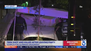 Search for suspect underway as "bright and smart" 16-year-old fatally shot outside party in South L.