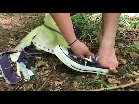 Kate is ripping knee high Convers - complete destruction