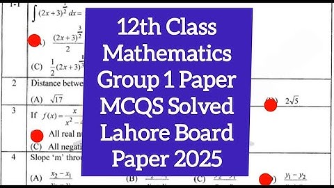 12th class math group 1  mcqs solved lahore board paper 2025 2nd year math mcqs group 1 12th math