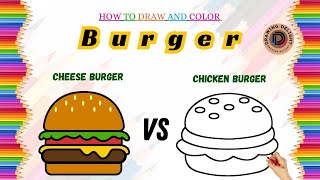 How To Draw Burger Step By Step Burger Drawing Colour.