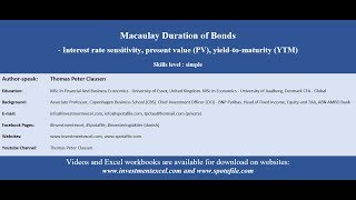 Ubanking Academy Excel - Macaulay Duration of Bonds