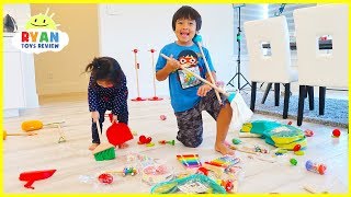 ryan emma and kate pretend play clean up with cleaning toys for kids