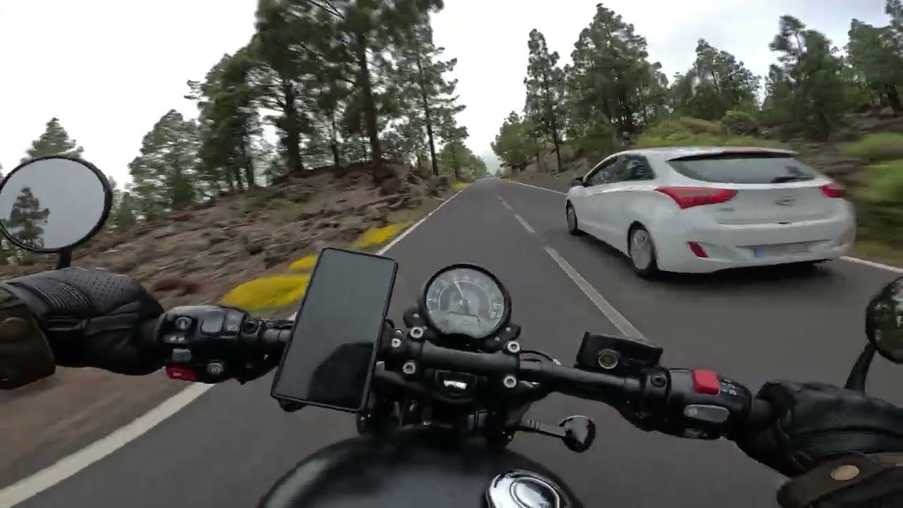 Climbing Mountain Through Lava Fields on Triumph Bobber - Tenerife, TF-38 - RAW Footage