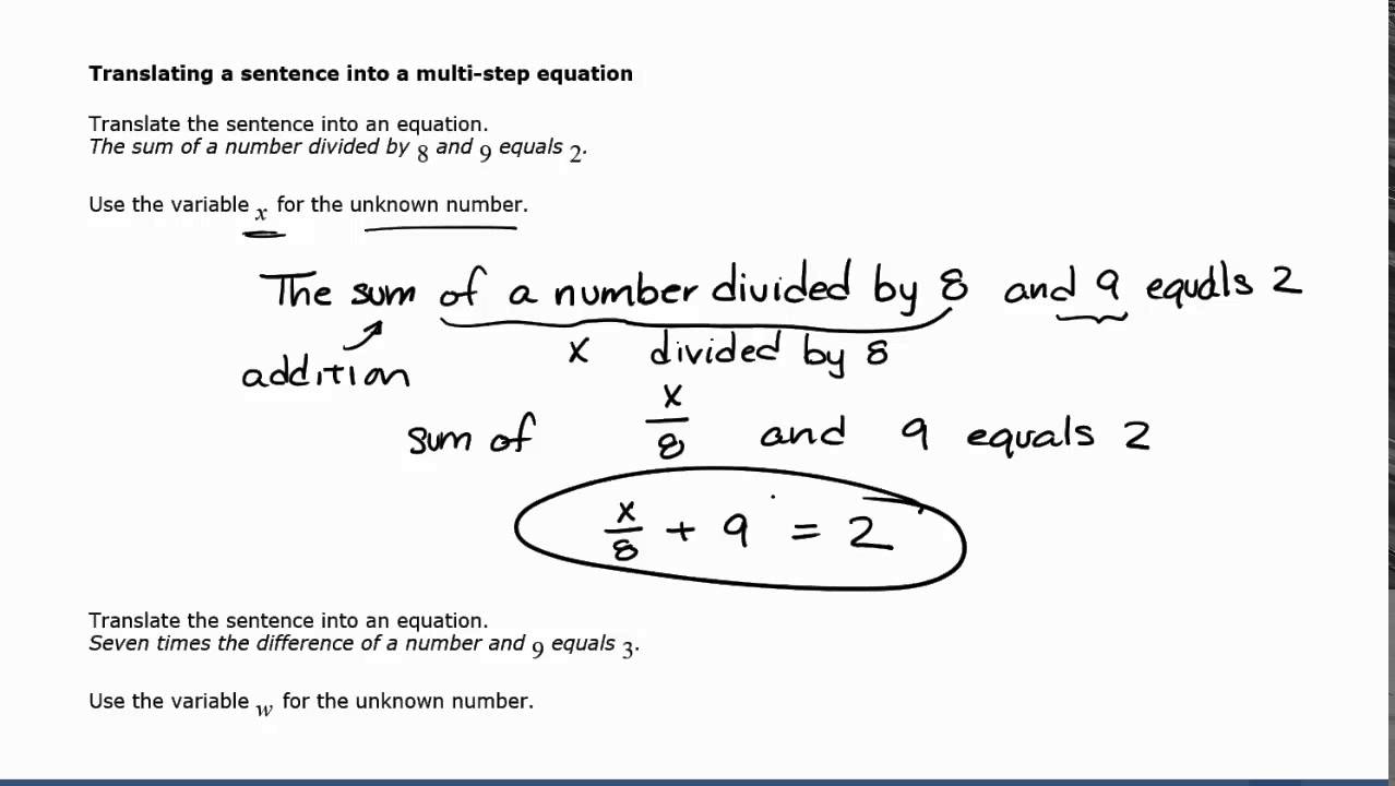 Translate Each Sentence Into An Equation Worksheet