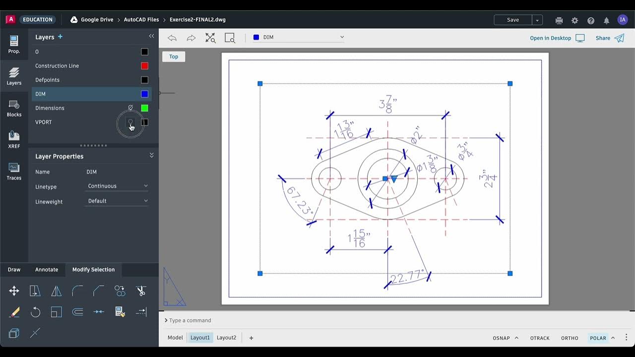 AutoCAD  047 Command Prompt, GRID off, VPORT layer off, insert