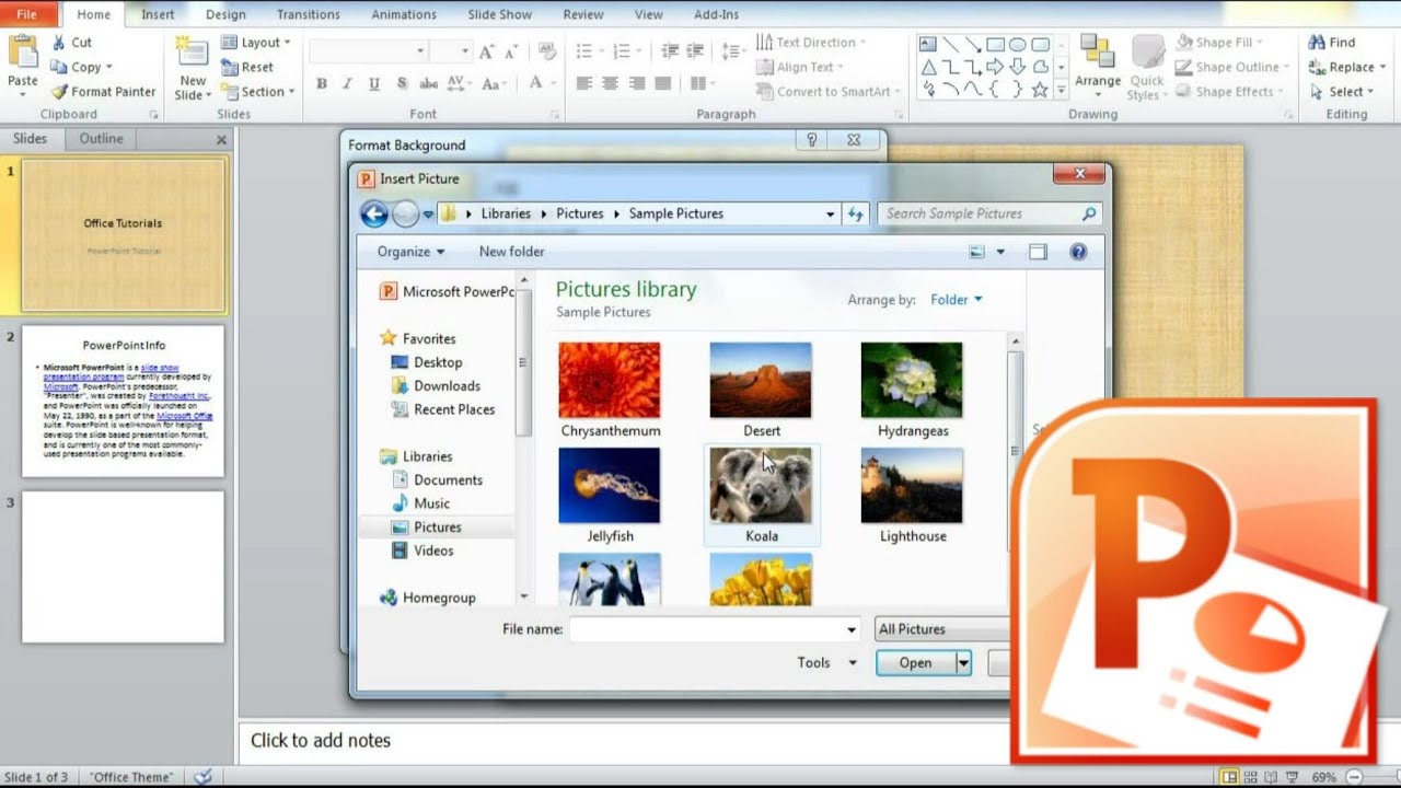 How to Add, Insert Background Image to PowerPoint slide presentation -  YouTube