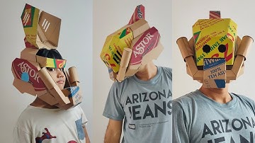 Cara Membuat Helm Robot Mecha Dengan Masker Dari Kardus. Panduan Kerajinan Kardus Pola 686