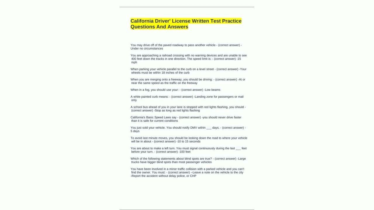 California Driver License Written Test Practice Questions And Answers46