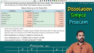 Dissolution of Partnership Firm (Practical Problem no 1, Page no 244) Class 12th  by Brijesh sir