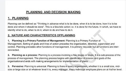 IGNOU BCOC 132 BUSINESS ORGANISATION & MANAGEMENT UNIT 9 PLANNING & DECISION MAKING NOTES