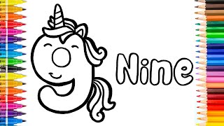 Drawing and coloring number nine shaped unicorn Drawing and coloring number nine shaped unicorn
