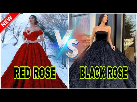 black dress with red roses on it