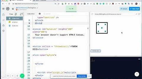 Repl it, HTML5 Canvas  - Rolling MULTIPLE Dice - Captioned