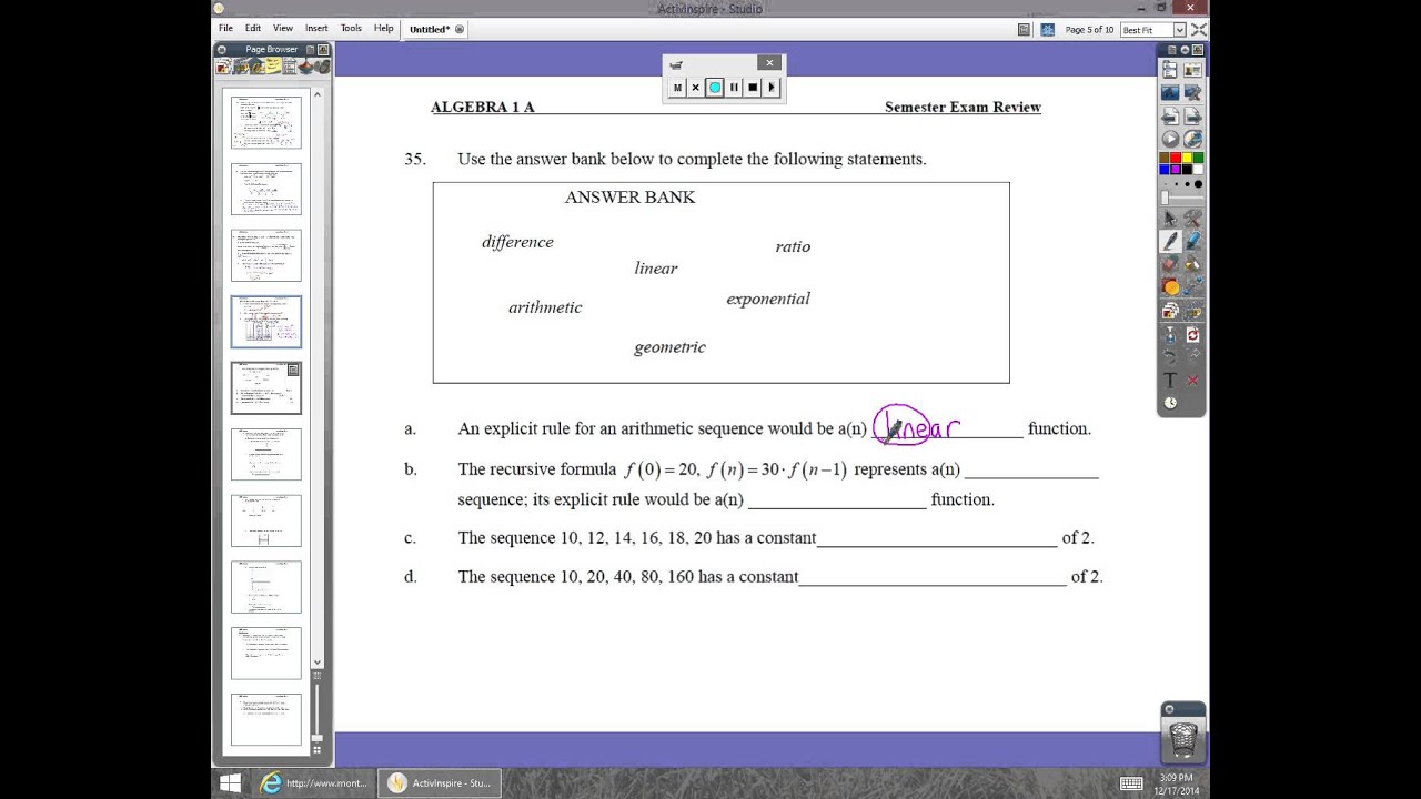 Mcps algebra 1 semester a exam review pgs 25 32 youtube