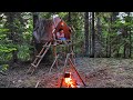 SOLO Two Days Camping at My BUSHCRAFT Camp - Sleep In EARTH SHELTER - Cook Big Steak on Mud Stove...