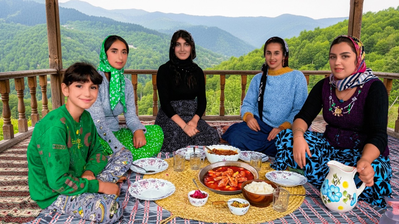 Дождливый день в деревне 🌧️Традиционная кухня: суп из индейки, рис с барбарисом и домашнее масло