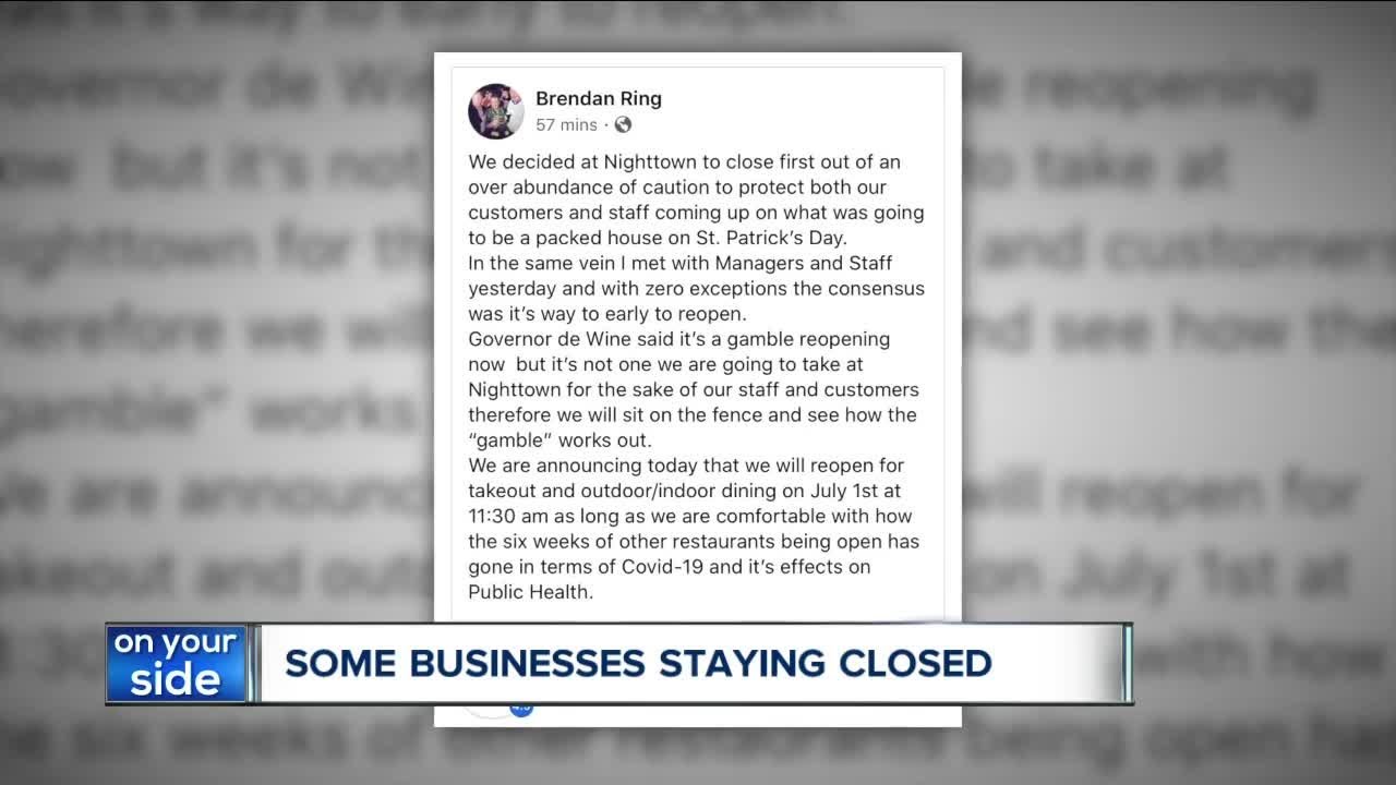 Northeast Ohio businesses choosing to not reopen despite clearance from Gov. Mike DeWine