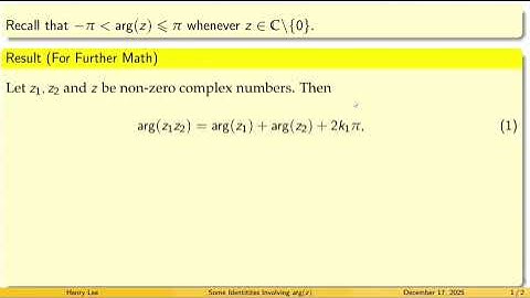 Some Identities Involving arg(z) (Further Math).