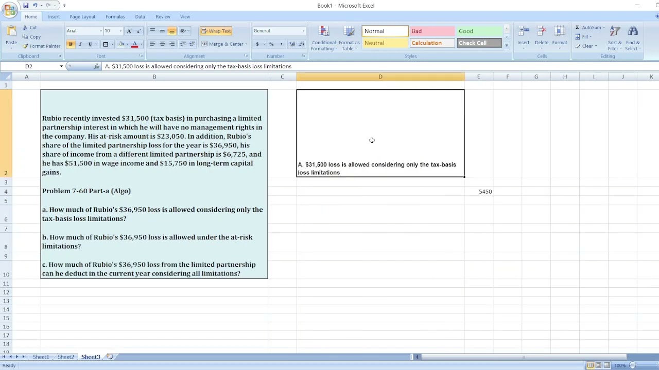 Rubio recently invested $31,500 (tax basis) in purchasing a limited partnership interest in