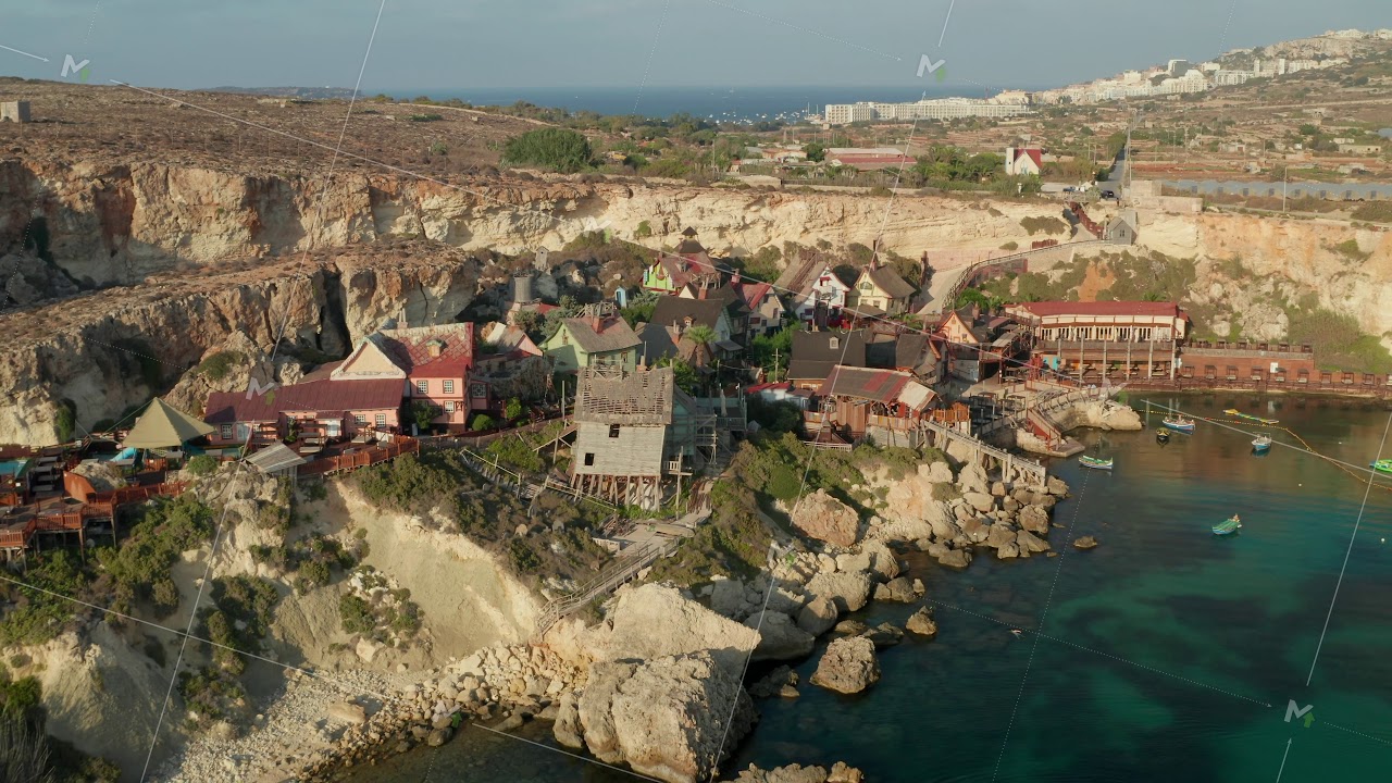 Beautiful Wide View of mediterranean Fisher Village on Malta Island Gozo, Small Wooden Houses in