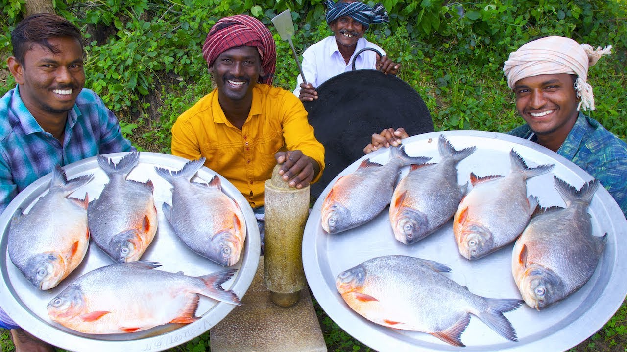 KING SIZE FISH FRY | Red Pomfret fish Fry in Village ...