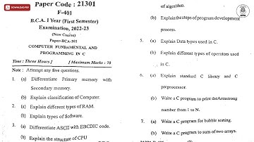 BCA 1ST SEM COMPUTER FUNDAMENTAL AND PROGRAMMING IN C 2023 | MJPRU
