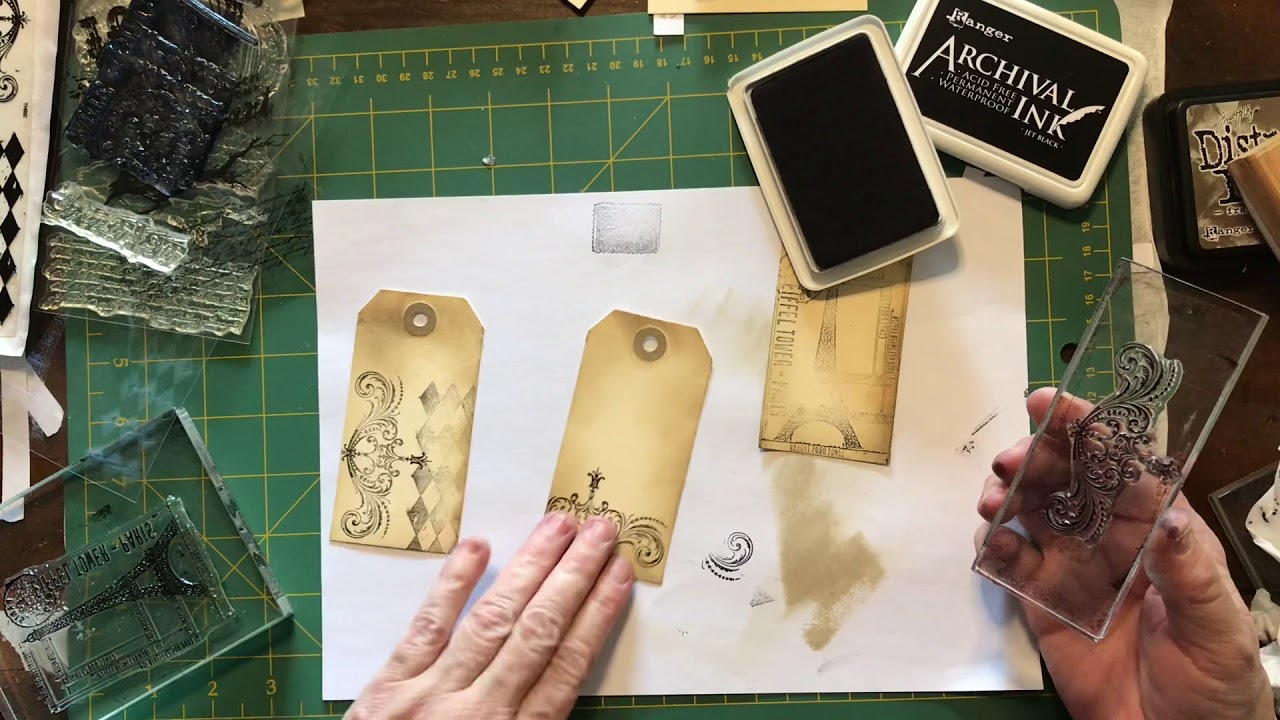 Craft with me - make inked tags for junk journals using stamps - YouTube