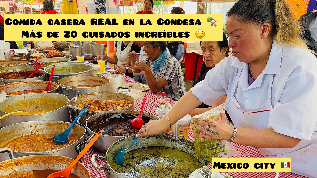 Comida casera REAL en la Condesa 🏡 Más de 20 guisados increíbles 🤤#mexico#food#travel#streetfood