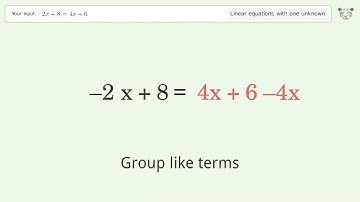 Linear equation with one unknown: Solve 2x+8=4x+6 step-by-step solution