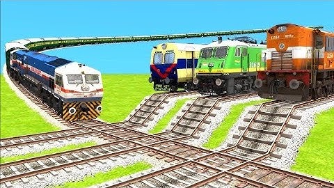 4 TRAINS CROSSING ON BUMPY FORKED RAILROAD CROSSING | Train Simulator 2022 #railroad  Thomas Train