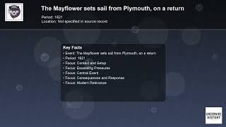 The Mayflower sets sail from Plymouth, on a return trip to England.