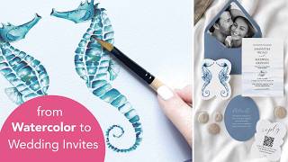 How I Paint A Seahorse in Watercolor For Wedding Invitations & Prints
