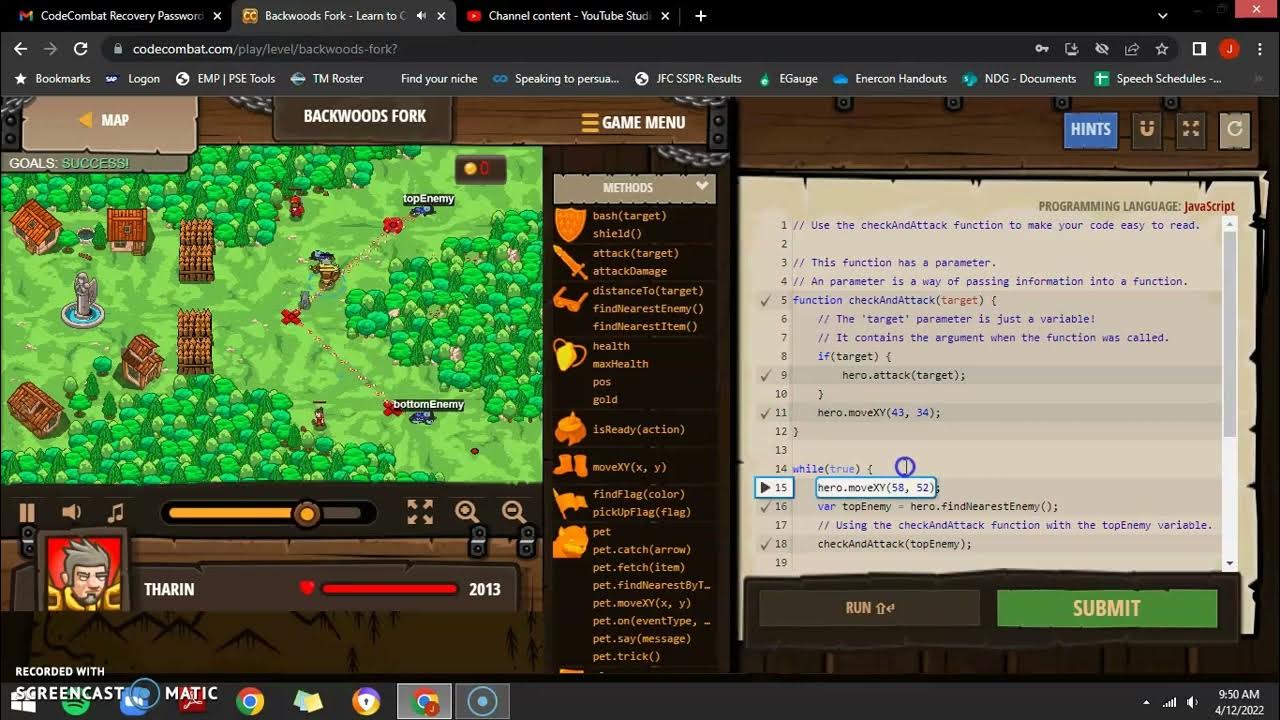 codecombat: backwoods forest - javascript backwoods fork solution - YouTube