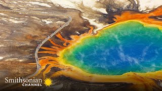 How the Grand Prismatic Spring Gets Its Kaleidoscopic Colors  Aerial America | Smithsonian Channel