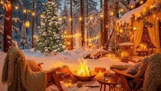 Gentle November Winter with Smooth Jazz ❄️ Cozy Cabin Ambience with Snowfall & Warm Fireplace Glow