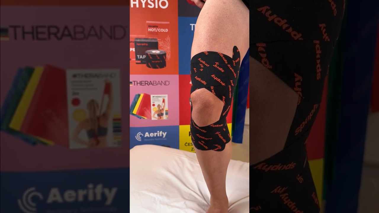 Knee taping for stabilization with Spophy Kinesiology Tape.