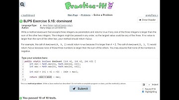Java Practice It | Exercise 5.15: dominant | method basics, return, int parameters, Math class