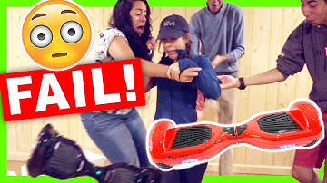 Kids try riding a hoverboard for the first time!