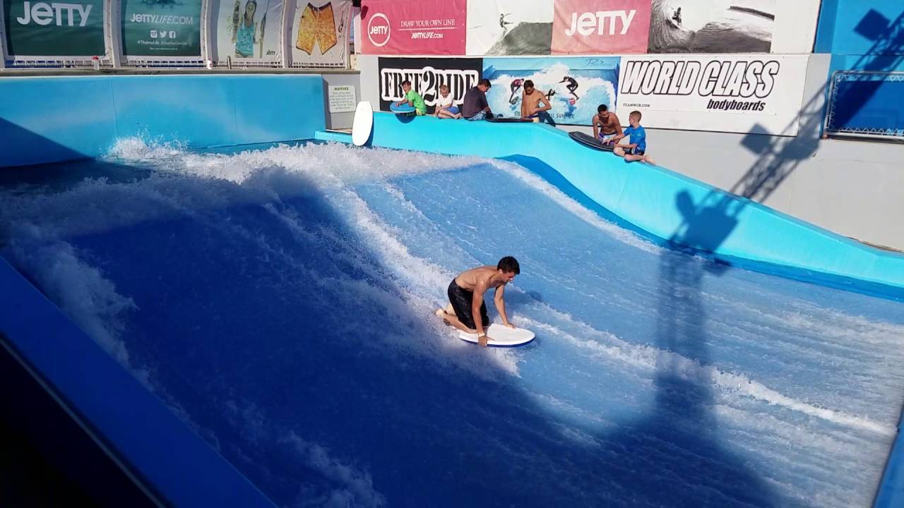 Flow House LBI bodyboarders on the Flowrider in NJ - YouTube