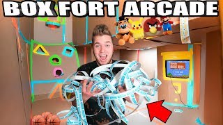BOX FORT ARCADE!!  Won All The Tickets  Basketball, Skee Ball, Foosball & More