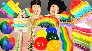 ASMR MUKBANG| Rainbow Desserts ขอทานราชา (เมอแรงค์, บะหมี่เยลลี่, พุชป๊อป, เครปเค้ก, มาการูน)