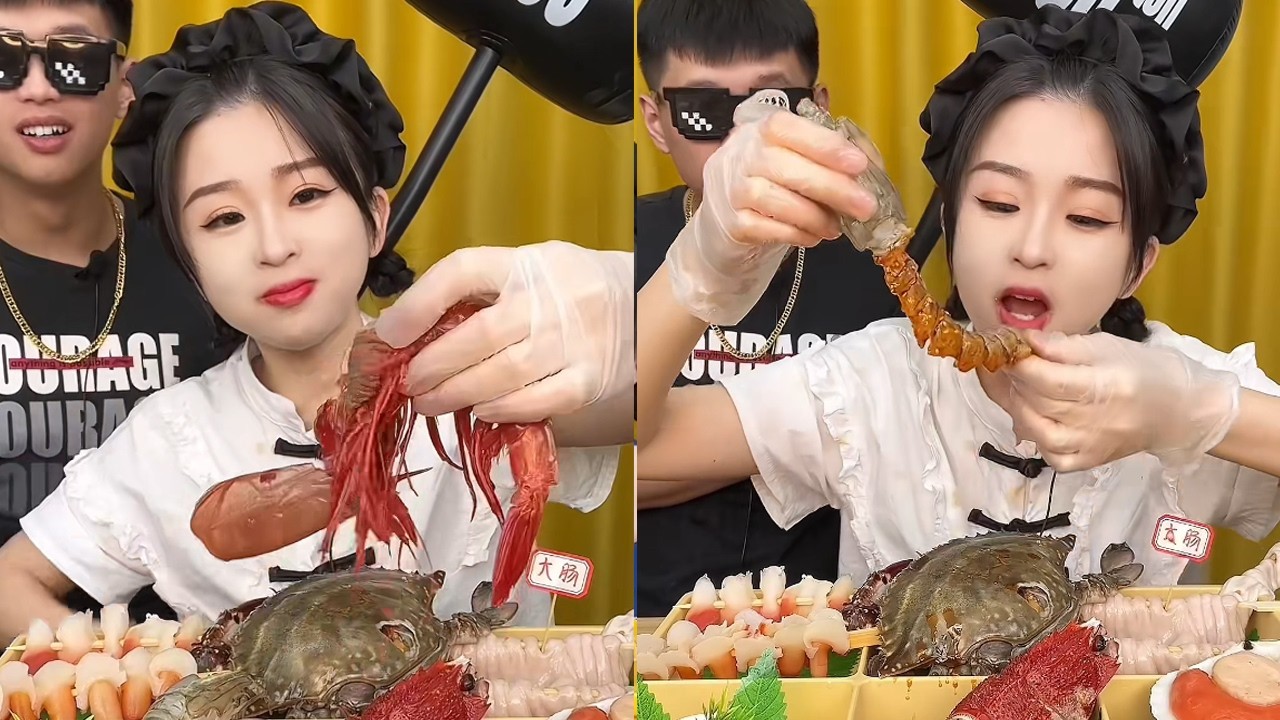 海鲜刺身两口吃完挑战，挑战成功#food #挑战 #美食 #funny