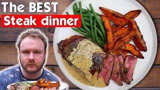 Steak and spicy sweet potato wedges, plus a CHEATS bearnaise sauce!