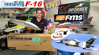 RCI LIVE  ***NEW*** FREEWING F16 V3 UNBOXING  FMS FUTURA 64  KMRC V4 UNIVERSAL AFTERBURNER