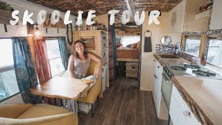 Young Woman Creates Her Mobile Palace in An Old School Bus (Solo Female Skoolie Conversion)
