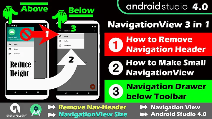 NavigationView 3 in 1 | Remove Header | Navigation Drawer below Toolbar | Navigationview in Androidx